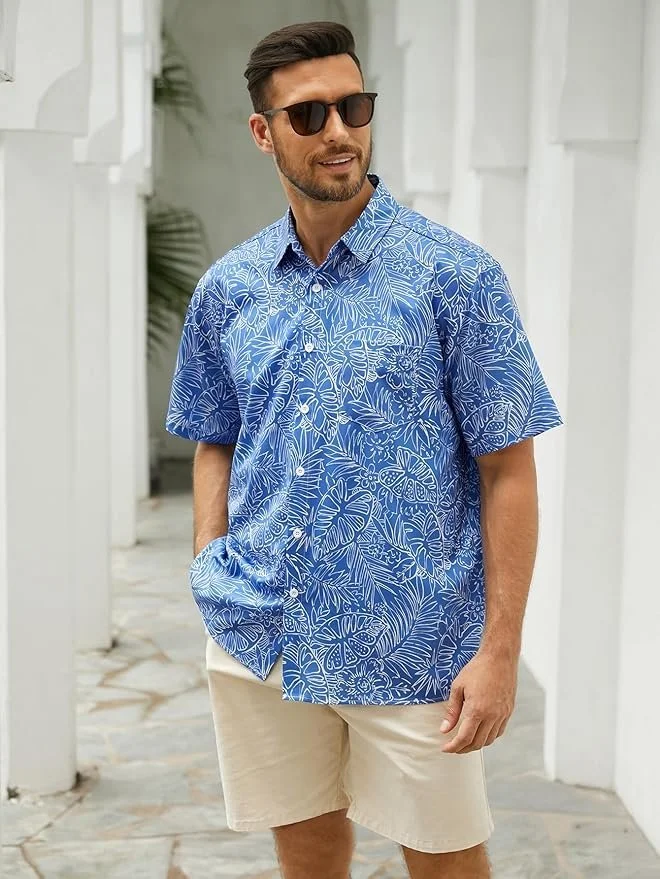 Men's Hawaiian Shirt Short Sleeves Tropical Beach Casual Button Down Shirts