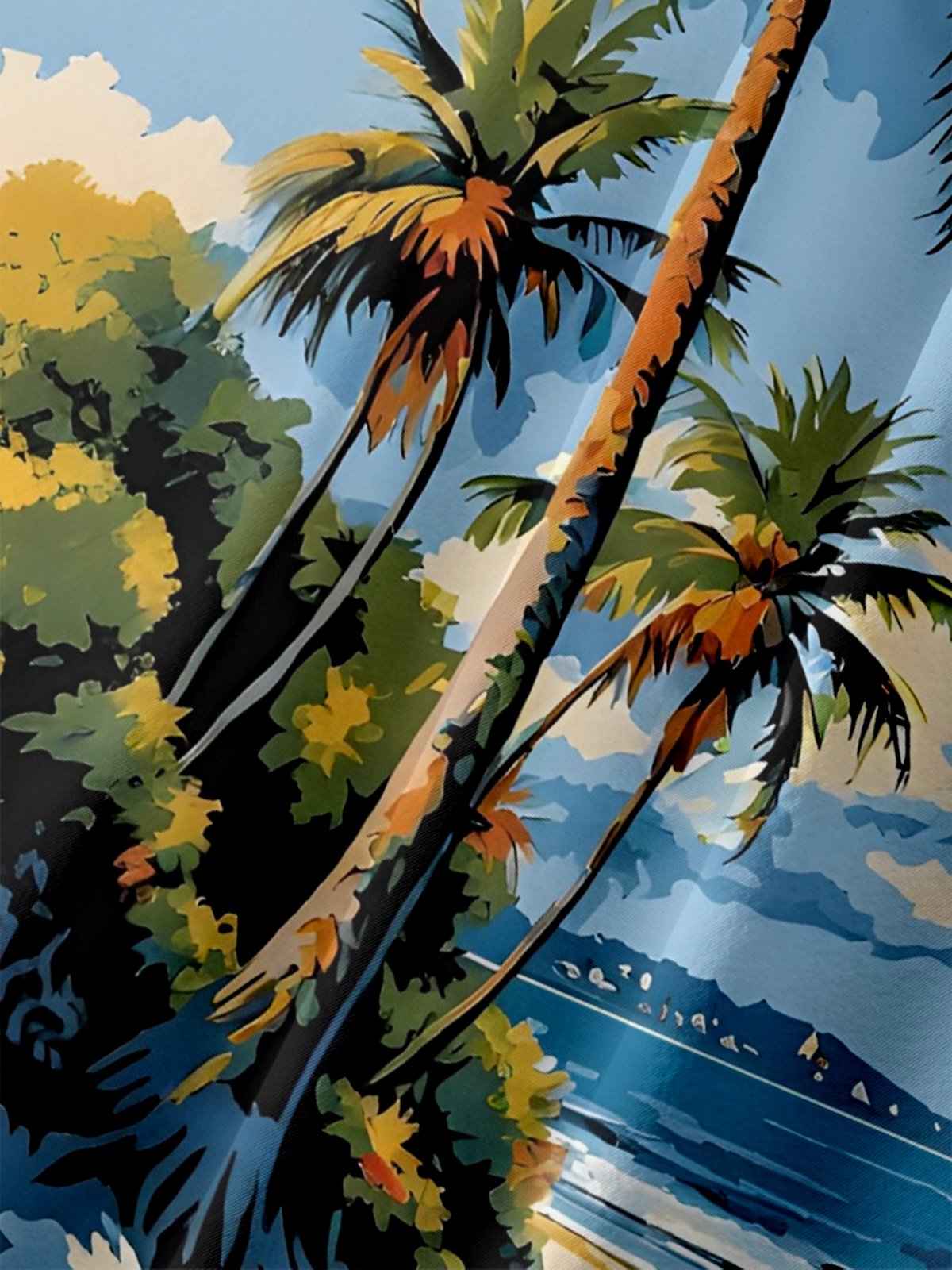 Moisture-wicking Coconut Tree Beach Chest Pocket Hawaiian Shirt