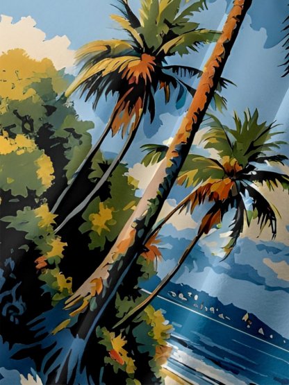 Moisture-wicking Coconut Tree Beach Chest Pocket Hawaiian Shirt