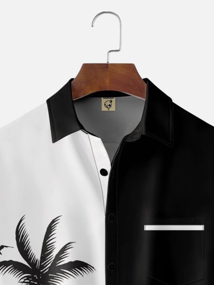 Resort Style Hawaiian Series Coconut Tree Element Lapel Short-Sleeved Printed Shirt Top