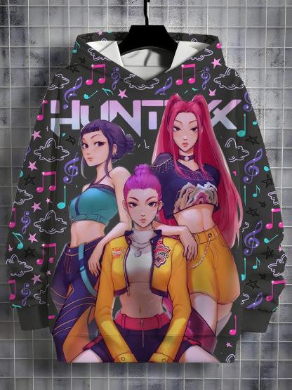 Girls Kpop Demon Hunters Korean Fashion Hoodie, Spring & Fall Comfortable Casual Sweatshirt, Durable Outdoor Activity Wear