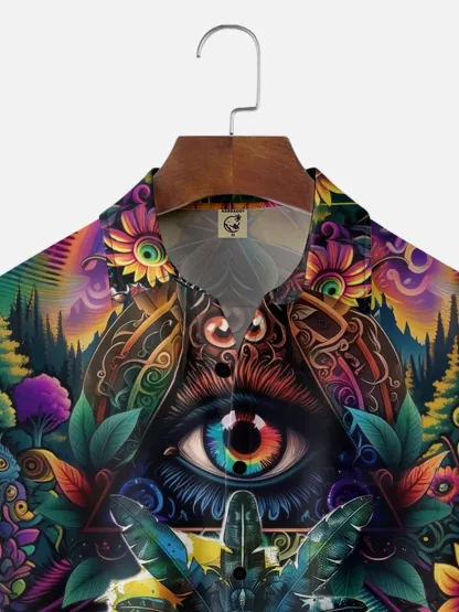 Moisture-wicking Tiki Flowers Chest Pocket Hawaiian Shirt