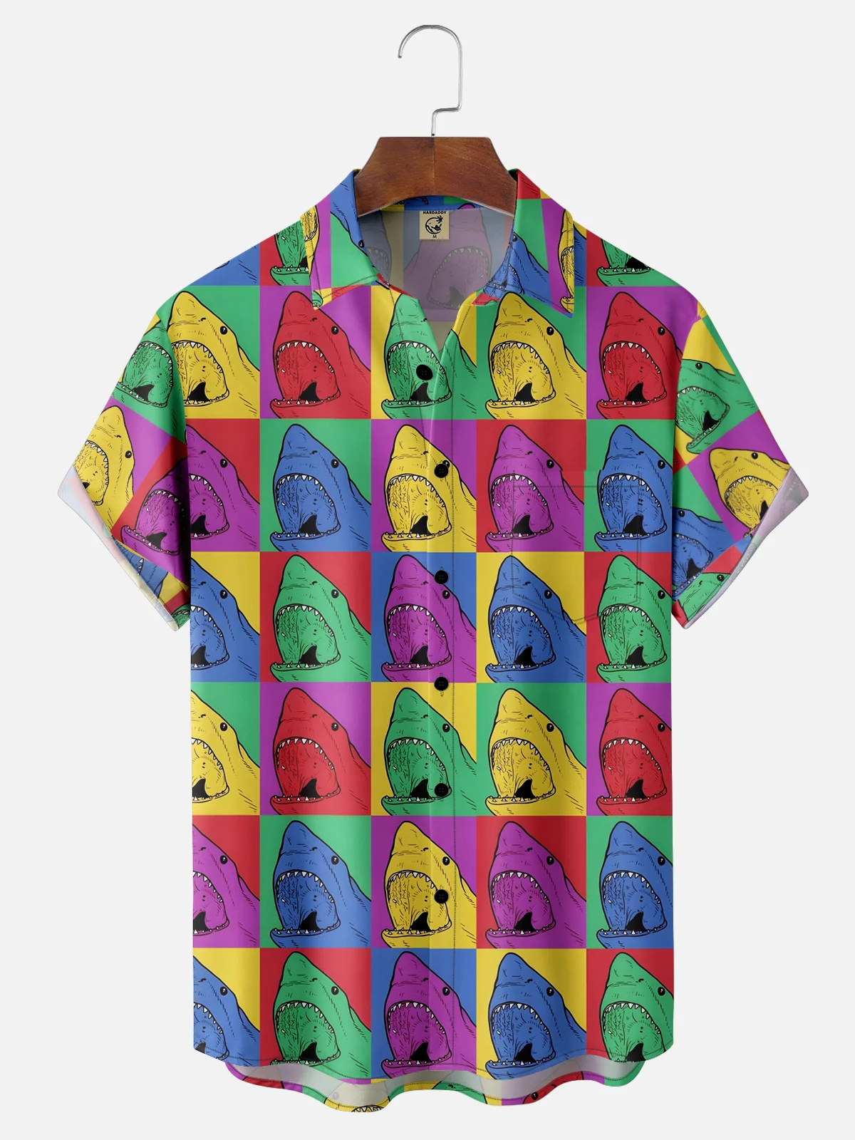 Moisture Wicking Ocean Animal Shark Chest Pocket Hawaiian Shirt