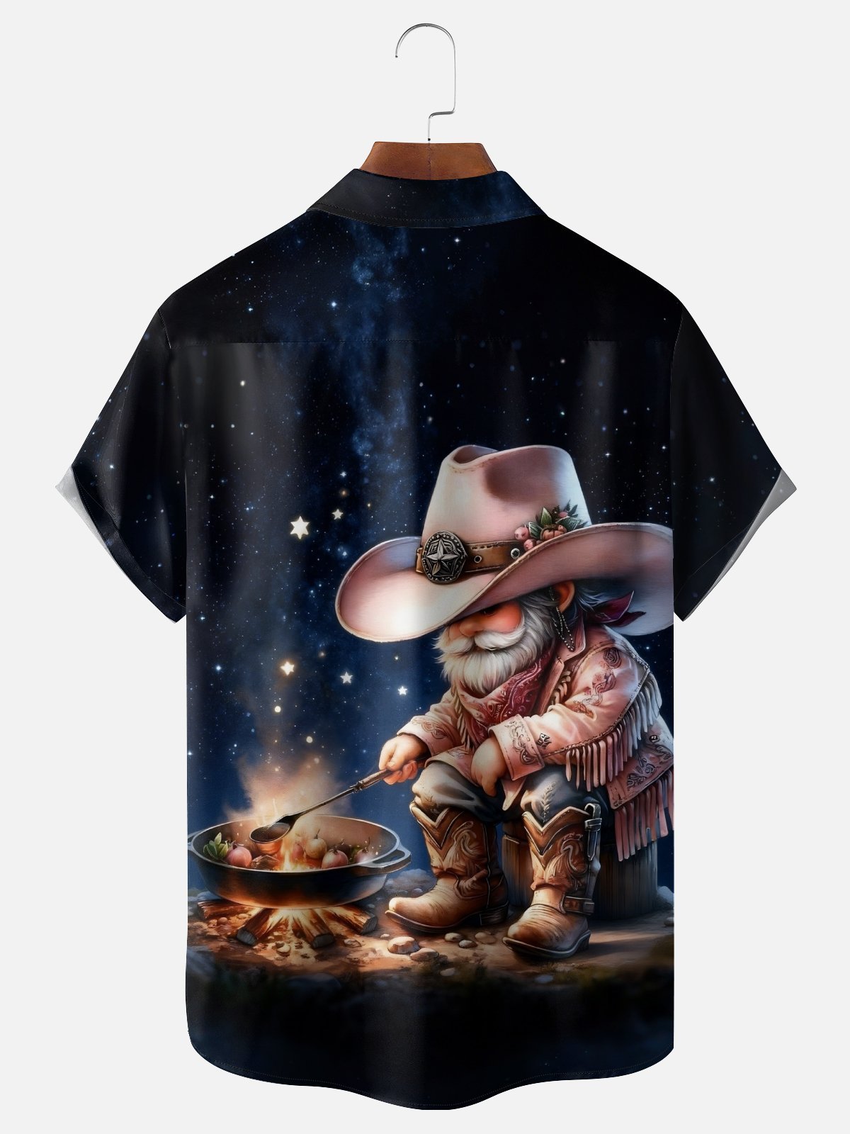 Moisture-Wicking Outdoor Gradient Color Western Cowboy Old Man Bonfire Chest Pocket Hawaiian Shirt