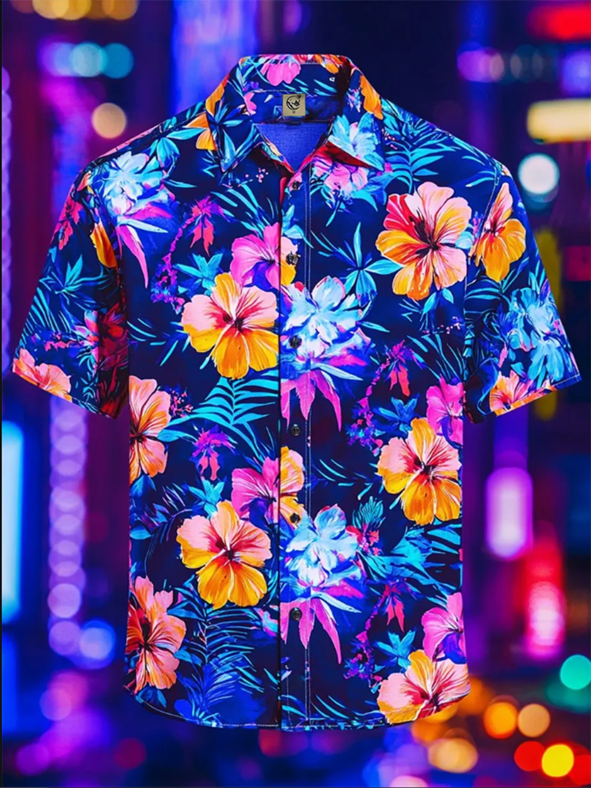 Moisture-wicking Tropical Palm Tree Chest Pocket Hawaiian Shirt