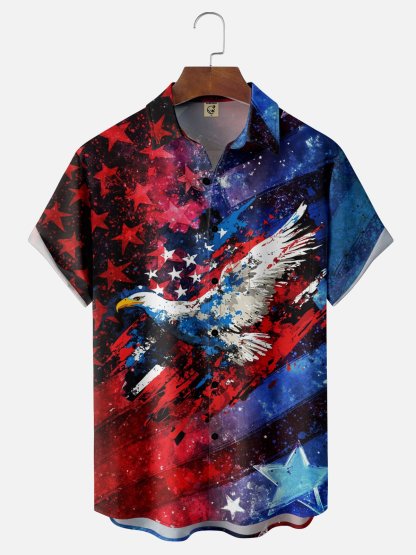 Moisture-wicking American Independence Day Memorial Day Chest Pocket Casual Shirt