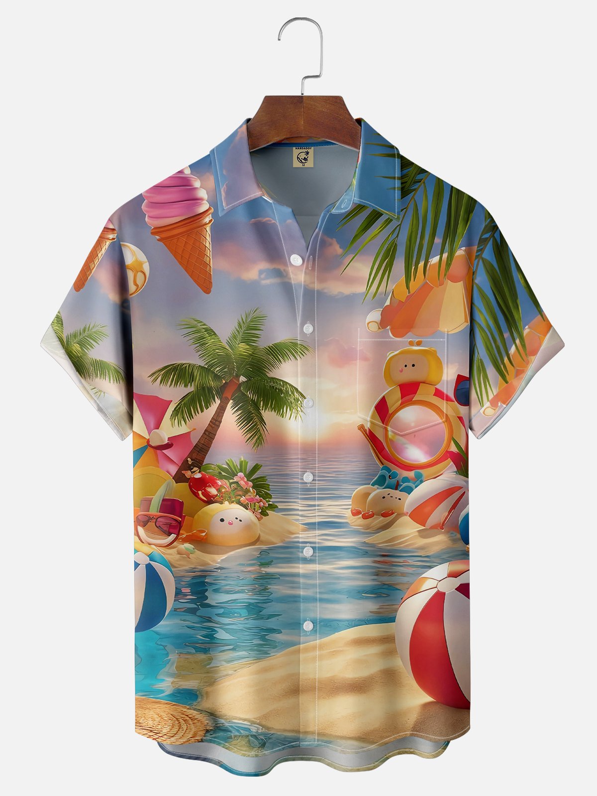 Moisture-wicking Fun Beach Scenery Art Youth Chest Pocket Hawaiian Shirt