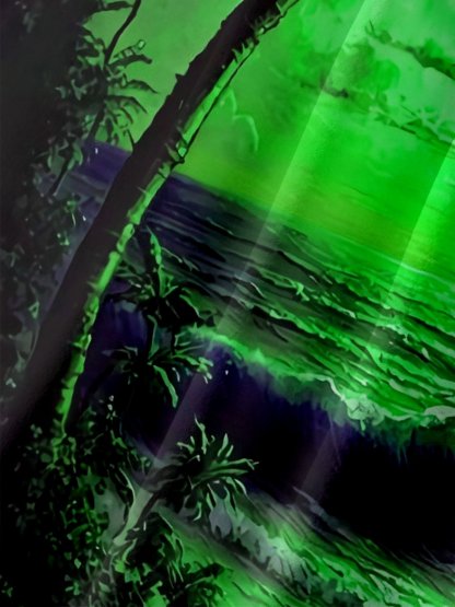 Moisture-wicking Palm Tree Sailing Boat Chest Pocket Hawaiian Shirt