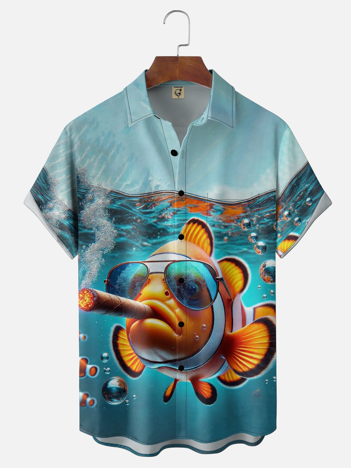 Moisture-Wicking  Fun Clownfish Chest Pocket Holiday Hawaiian Shirt