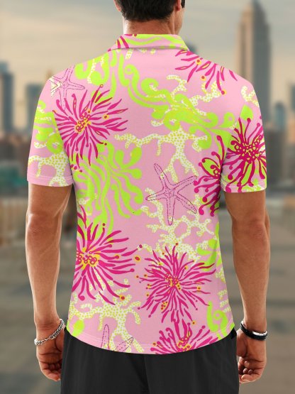 Moisture Wicking Hawaii Starfish Coral Ocean Golf Polo