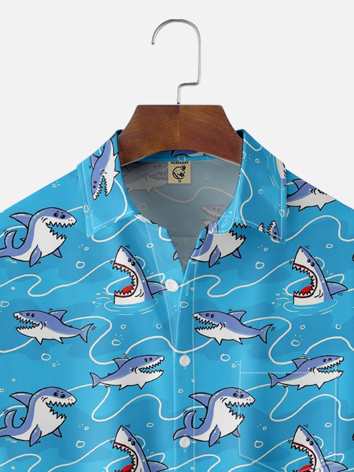 Moisture-wicking Shark Ocean Cartoon Chest Pocket Hawaiian Shirt