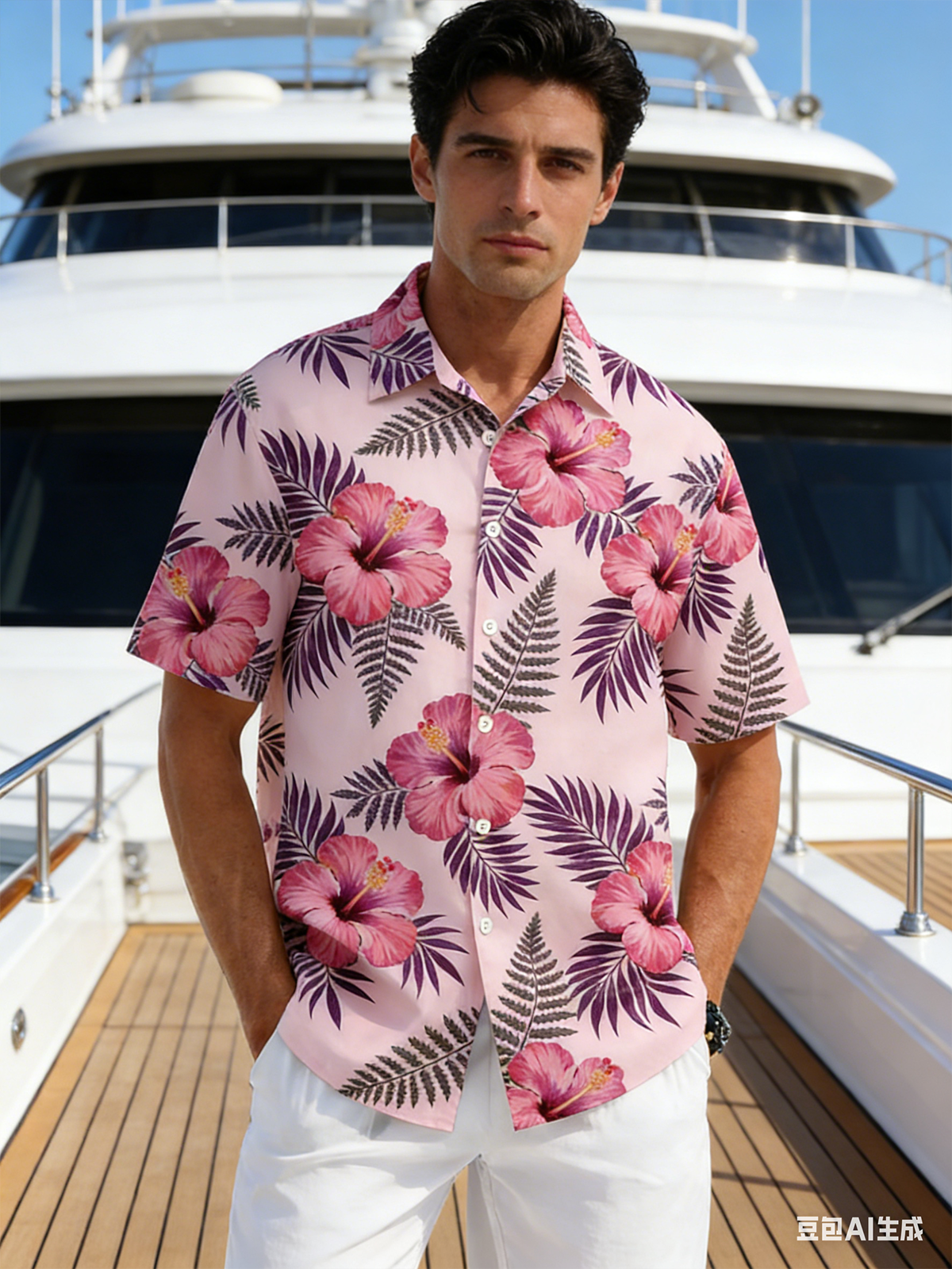 Linen-Texture Botanical Floral Chest Pocket Holiday Hawaiian Shirt