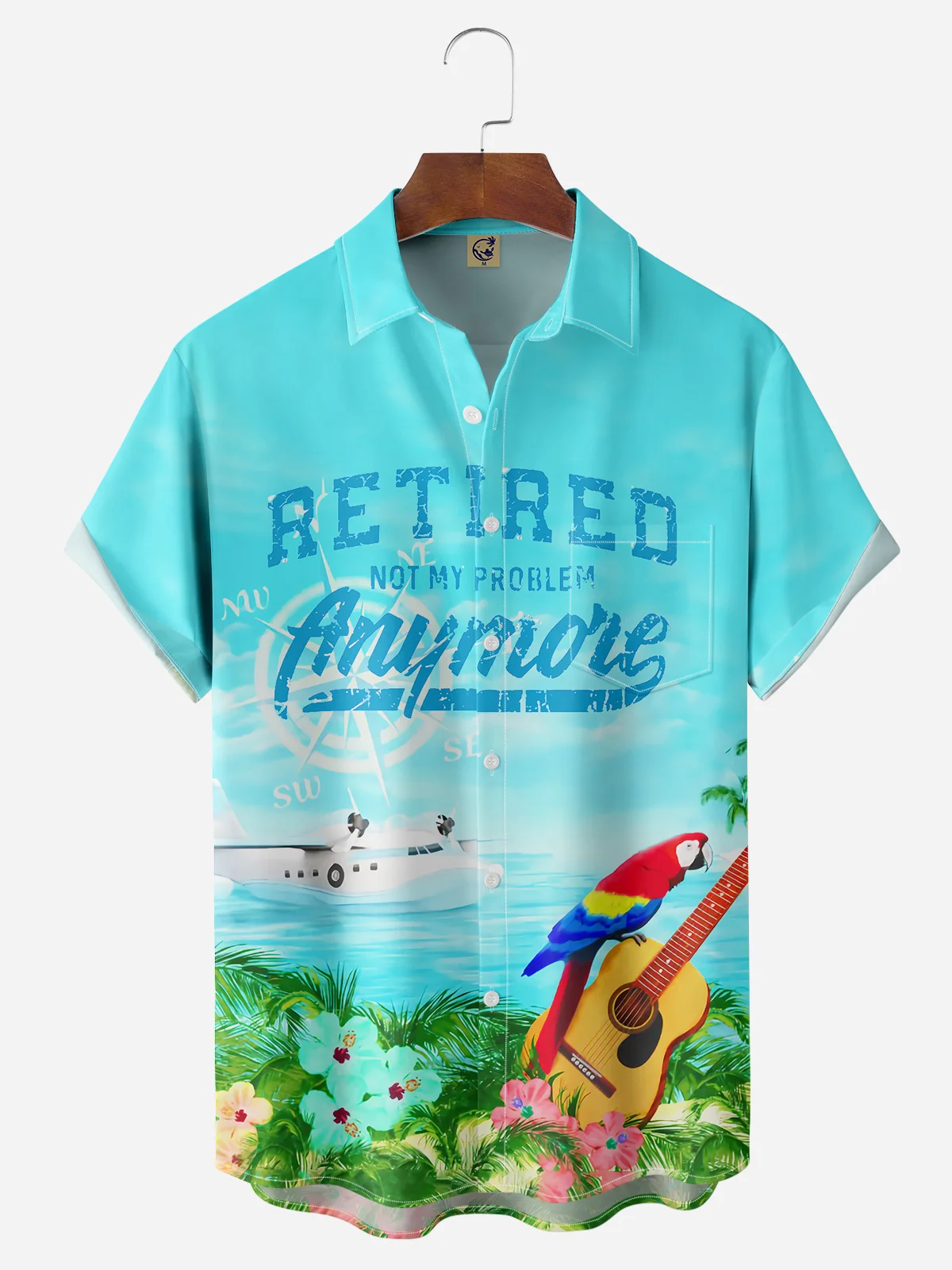 Parrots Party Shirts Retired Not My Problem Anymore Chest Pocket Short Sleeve Hawaiian Shirt