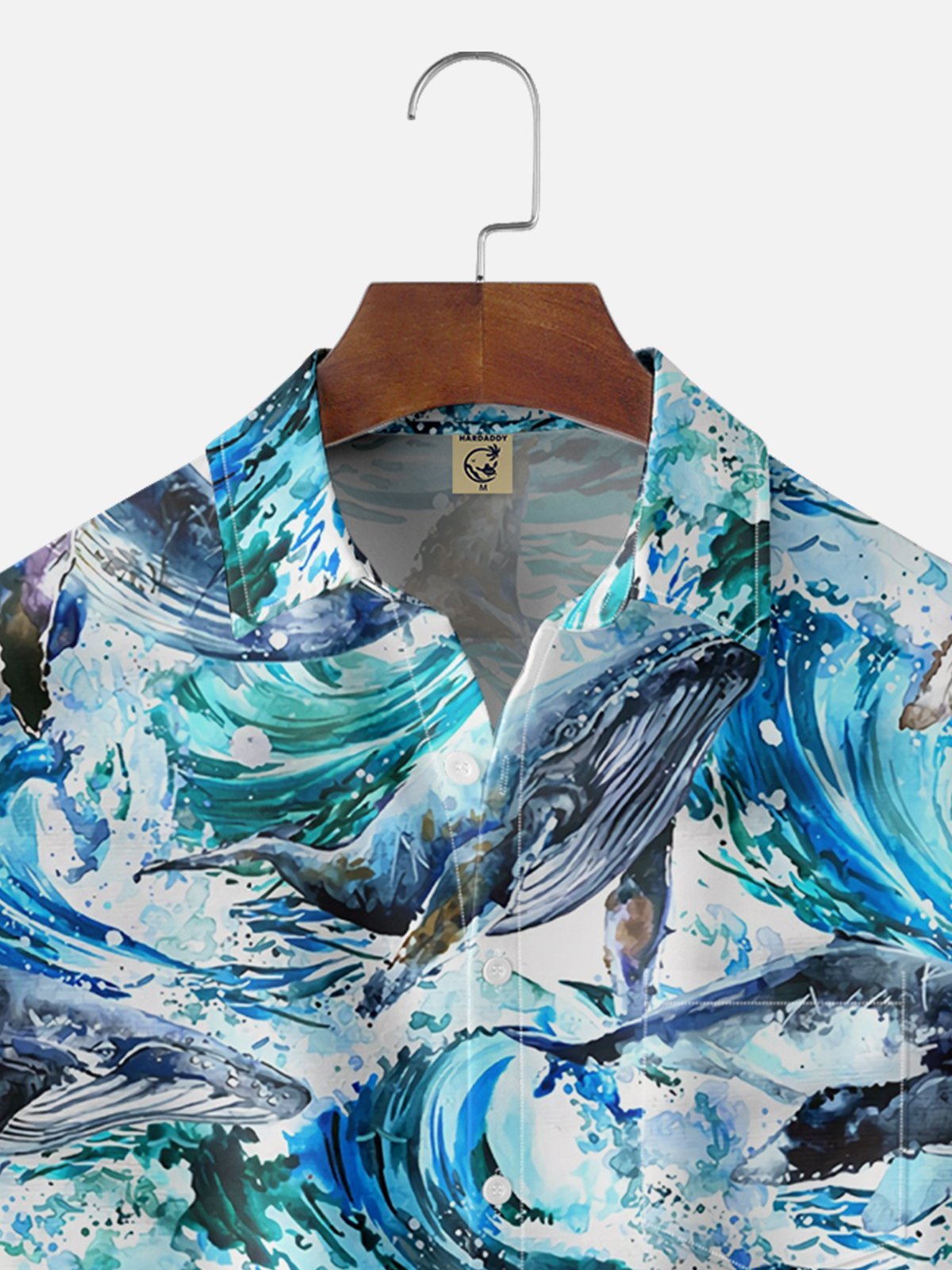 Moisture-wicking Whale Wave Ocean Chest Pocket Hawaiian Shirt