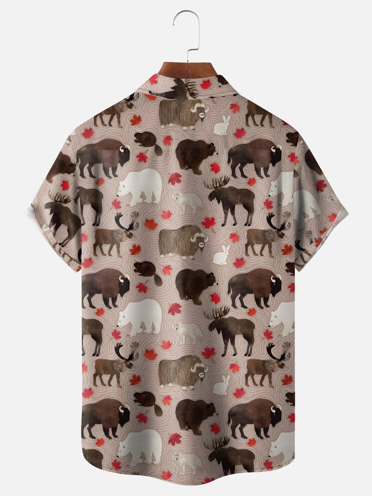 Moisture-wicking Canada Day Animal Maple Leaf Chest Pocket Hawaiian Shirt