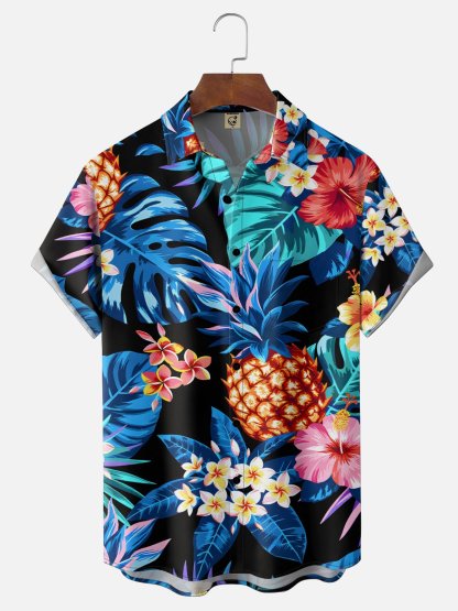 Moisture Wicking Floral Chest Pocke Holiday Hawaiian Shirt