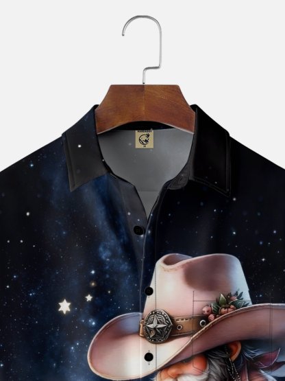 Moisture-Wicking Outdoor Gradient Color Western Cowboy Old Man Bonfire Chest Pocket Hawaiian Shirt