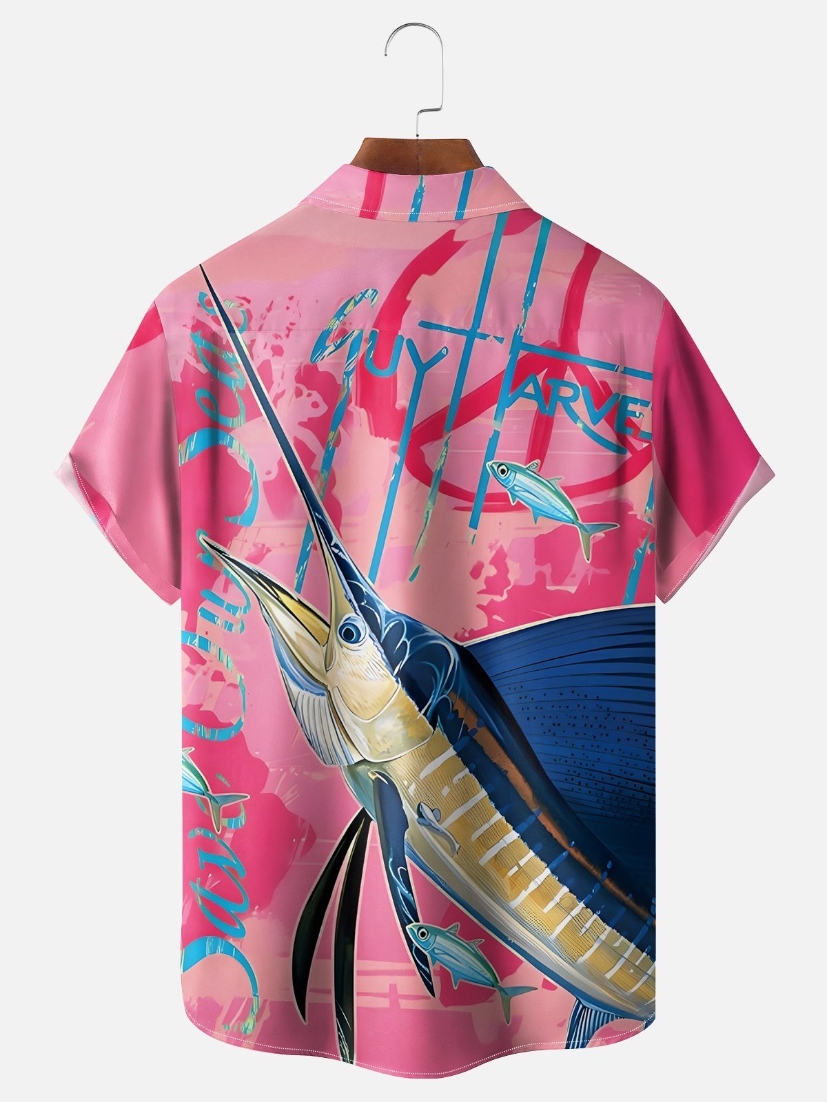 Moisture-wicking Swordfish Ocean Chest Pocket Hawaiian Shirt