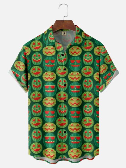 Moisture-wicking Fun Watermelon Halloween Chest Pocket Hawaiian Shirt
