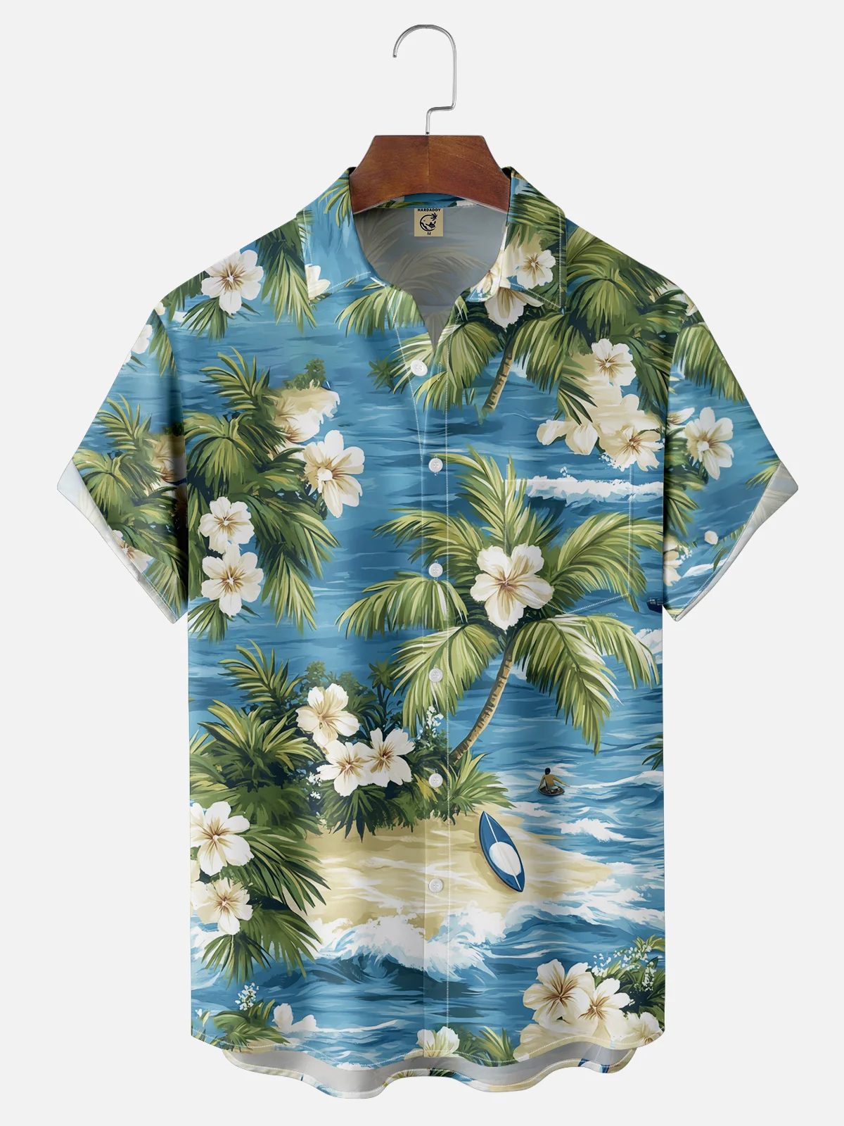 Moisture-wicking Tropical Palm Tree Floral Chest Pocket Hawaiian Shirt