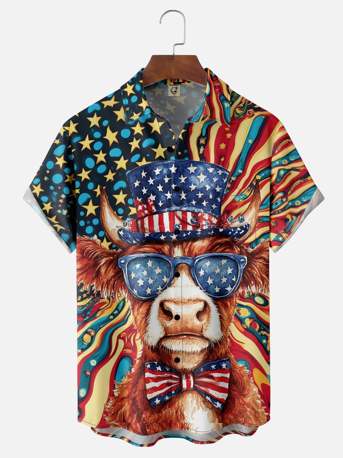 Moisture-wicking American Flag Western Cow Chest Pocket Casual Shirt