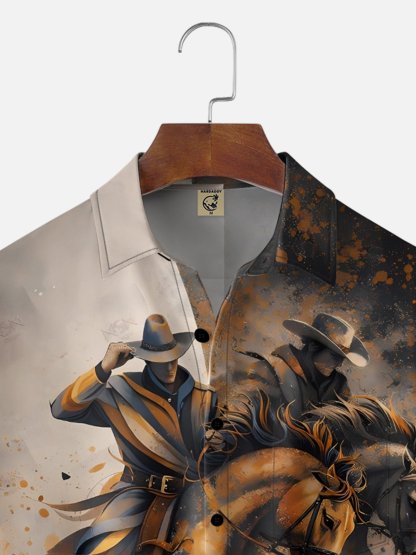 Moisture Wicking Western Cowboy Chest Pocke Holiday Hawaiian Shirt