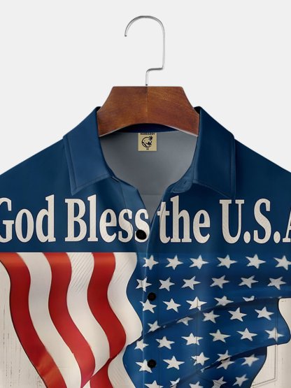 Moisture-wicking Memorial Day Chest Pocket Hawaiian Shirt