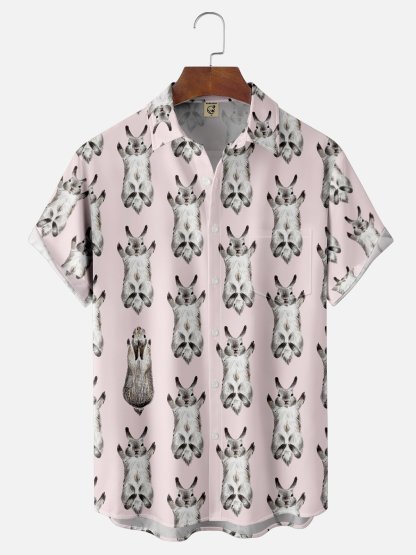 Moisture-wicking Easter Bunny Funny Chest Pocket Casual Shirt
