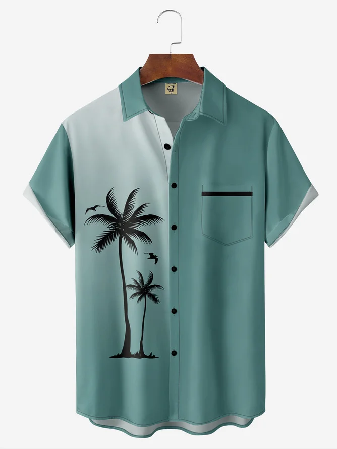Tall Size Moisture-wicking Palm Tree Chest Pocket Hawaiian Shirt