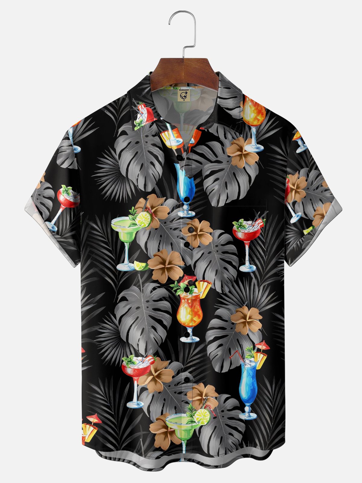 Moisture Wicking Tropical Botanical Cocktail Chest Pocket Holiday Hawaiian Shirt