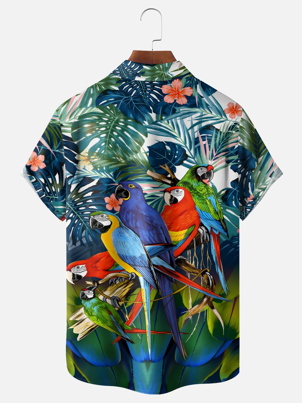Moisture Wicking Floral Parrot Chest Pocke Holiday Hawaiian Shirt