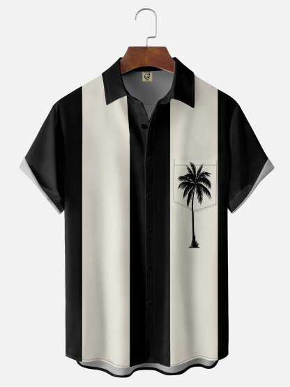 Mens Billiard Shirt Coconut Tree Print Breathable Casual Hawaiian Shirt