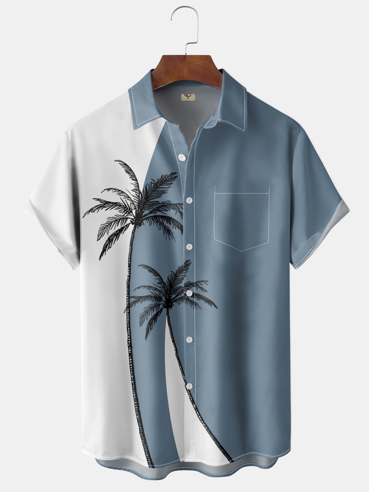 Men's Coconut Tree Colorblock Print Casual Breathable Men's Hawaiian Short Sleeve Vintage Shirt with Pockets