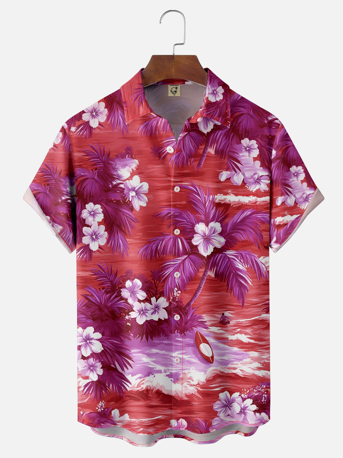 Moisture-wicking Tropical Palm Tree Floral Chest Pocket Hawaiian Shirt