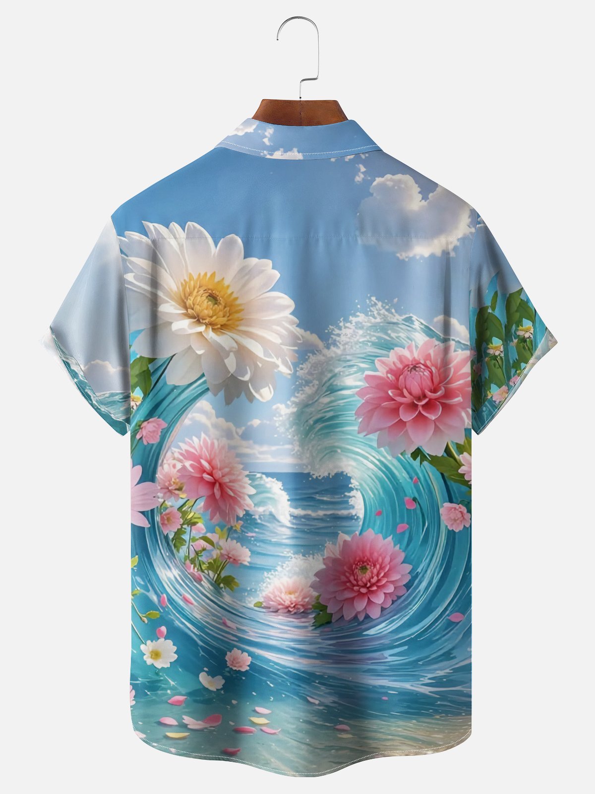 Moisture-wicking Dream Beach Floral Chest Pocket Hawaiian Shirt