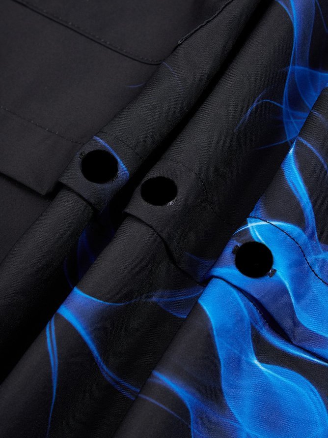 Men's Halloween Fire Print Anti-Wrinkle Moisture Wicking Fabric Fashion Hawaiian Lapel Short Sleeve Shirt