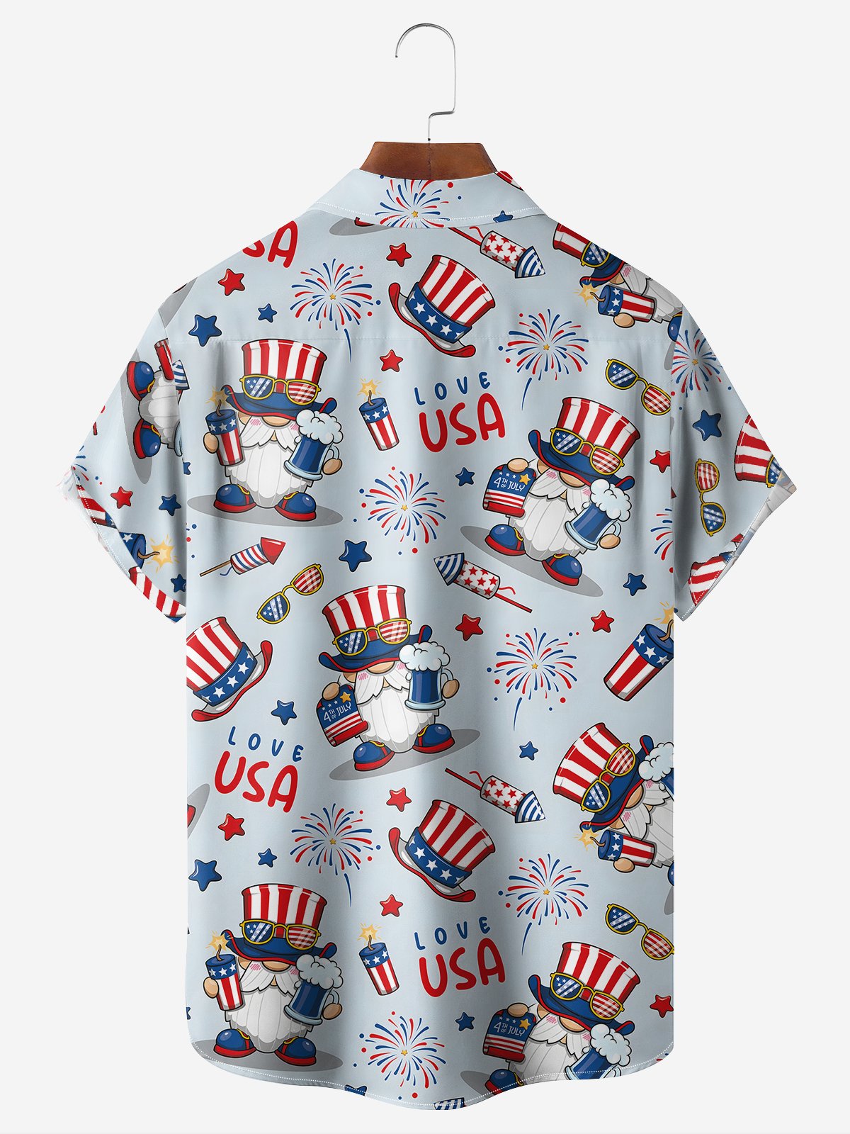 Moisture-wicking American Flag Gnome Chest Pocket Hawaiian Shirt
