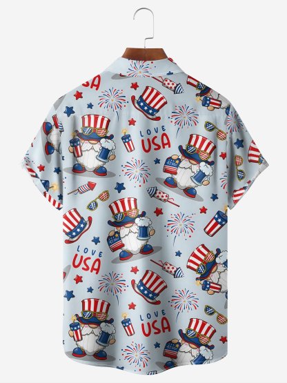 Moisture-wicking American Flag Gnome Chest Pocket Hawaiian Shirt
