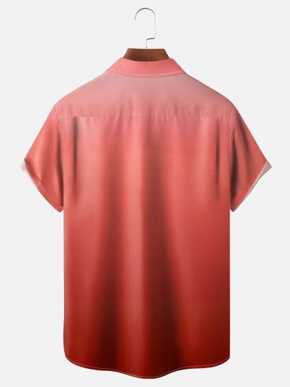 Tall Size Moisture-wicking Gradient Color Chest Pocket Hawaiian Shirt