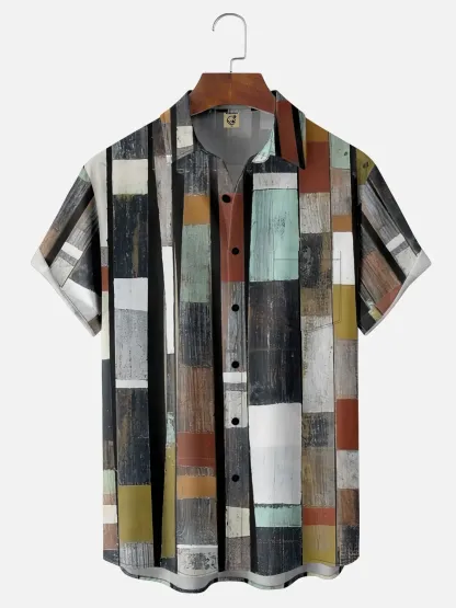 Hawaiian Retro Geometric Abstract Elements Men's Casual Short-sleeved Shirt