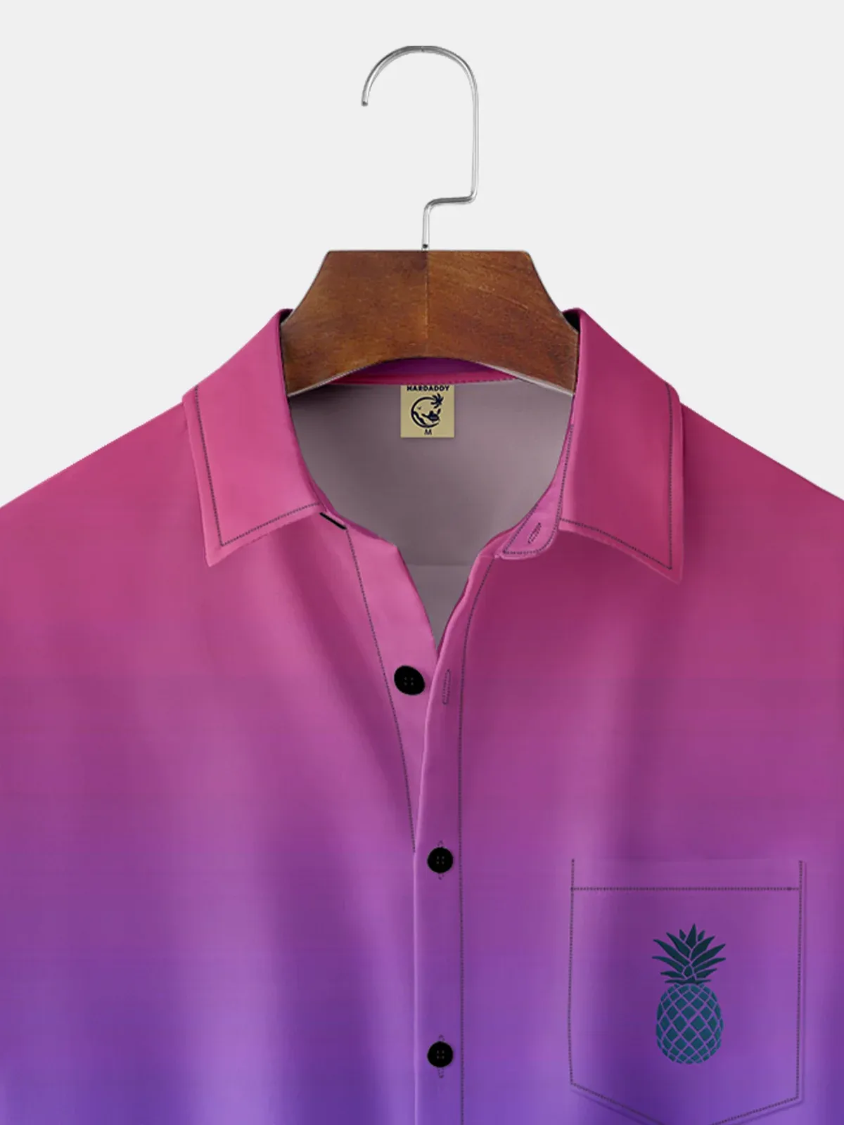 Ombre Pineapple Chest Pocket Short Sleeve Hawaiian Shirt