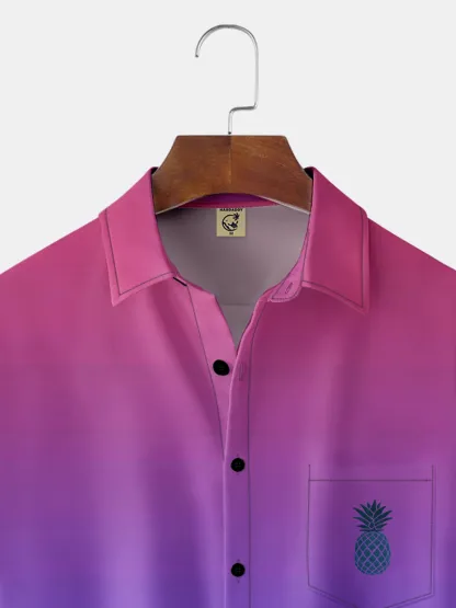 Ombre Pineapple Chest Pocket Short Sleeve Hawaiian Shirt