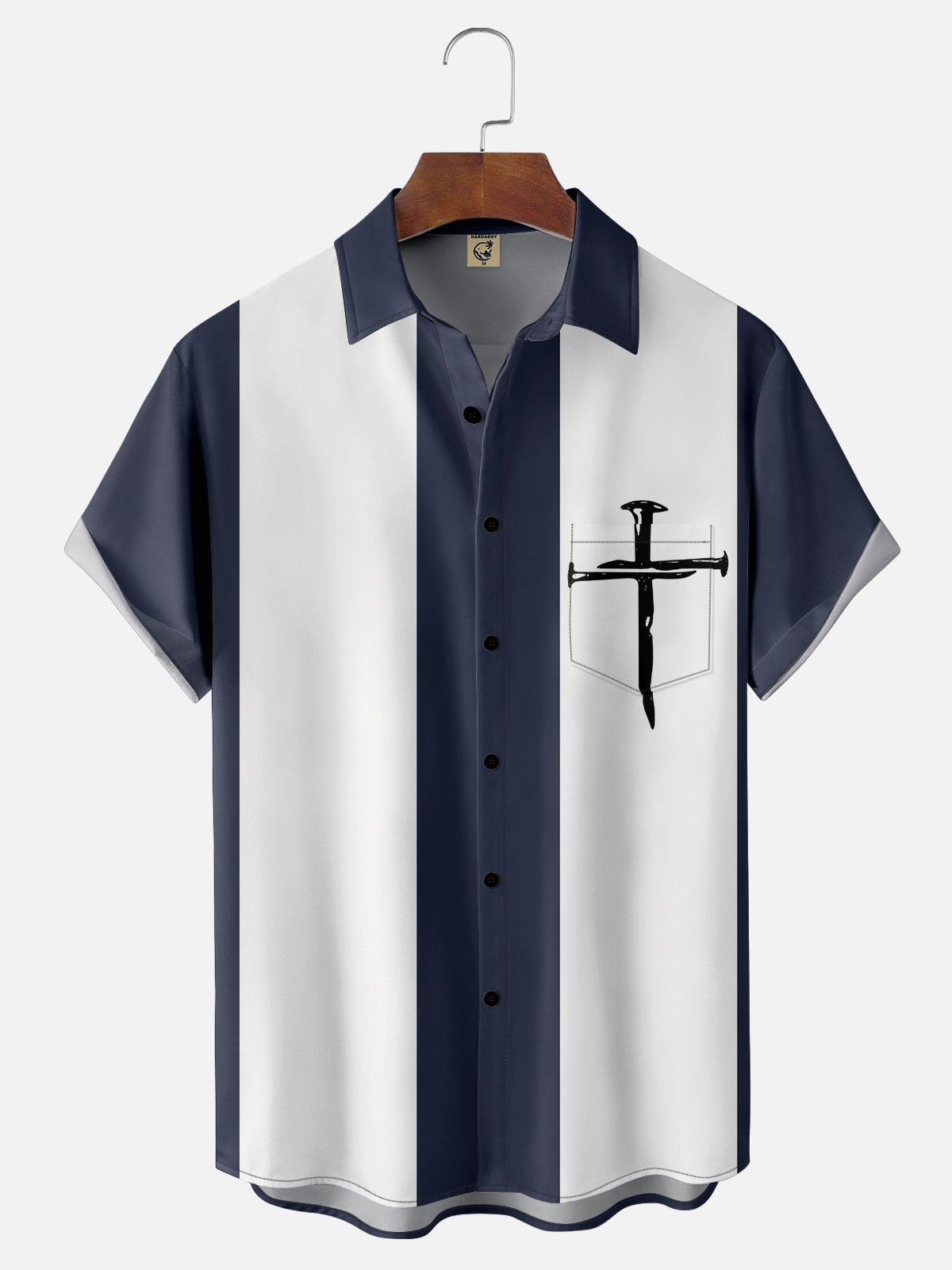 Mens Crucifix Print Casual Breathable Short Sleeve Hawaiian Shirt