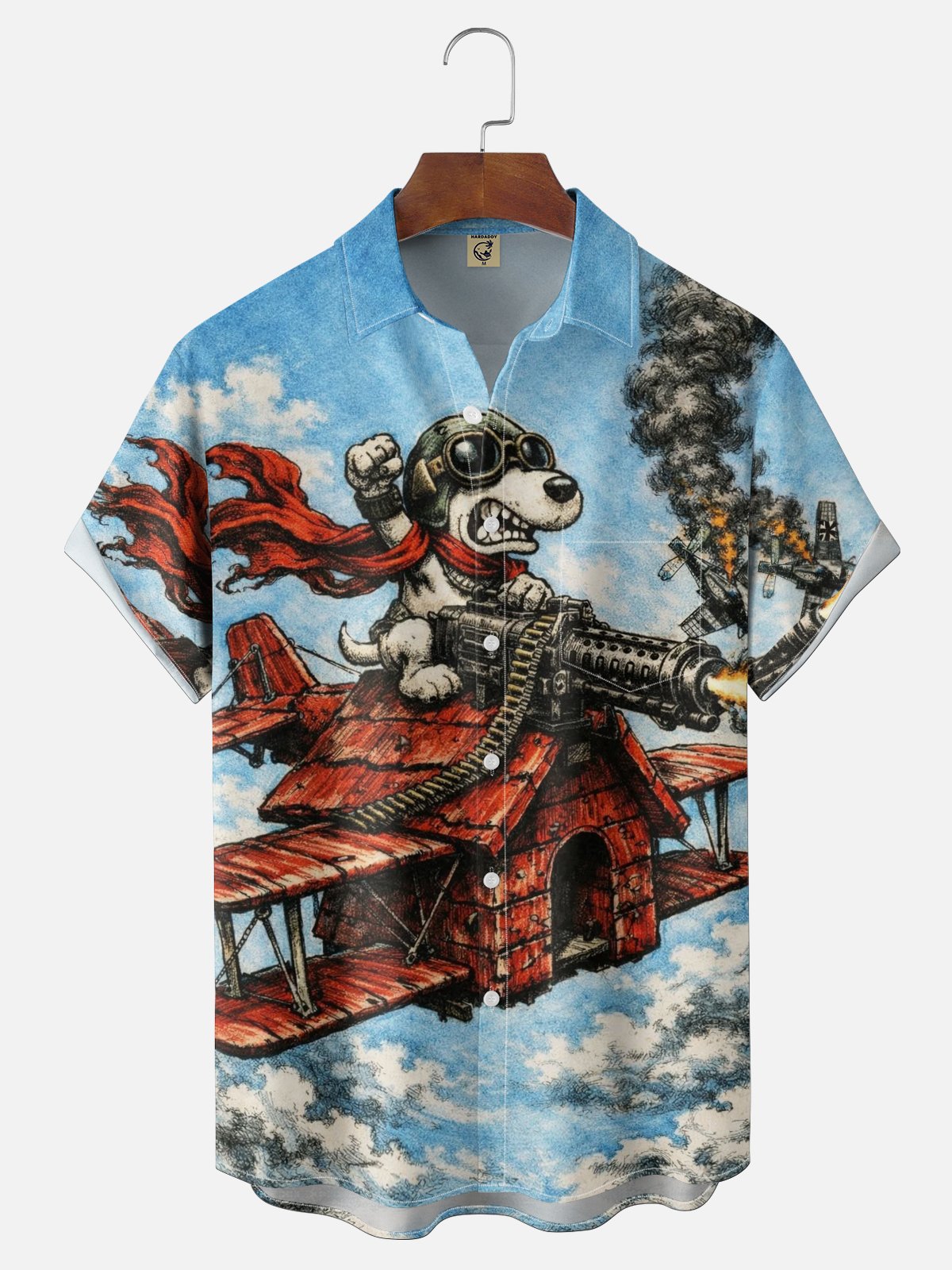 Tall Size Moisture-Wicking Abstract Airplane Dog Pattern and Chest Pocket Holiday Hawaiian Shirt