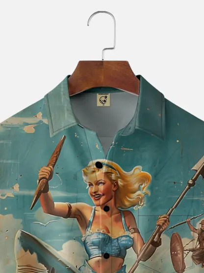 Moisture-wicking Shark Beauty Chest Pocket Hawaiian Shirt