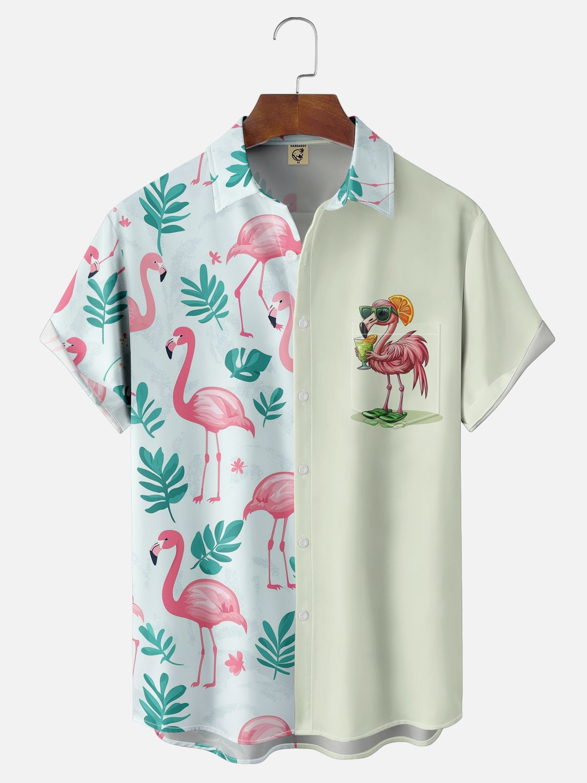Moisture-wicking Tropical Flamingo Chest Pocket Hawaiian Shirt