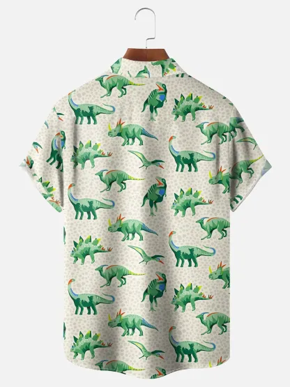 Dinosaurs Pattern Breathable Chest Pocket Hawaiian Shirt