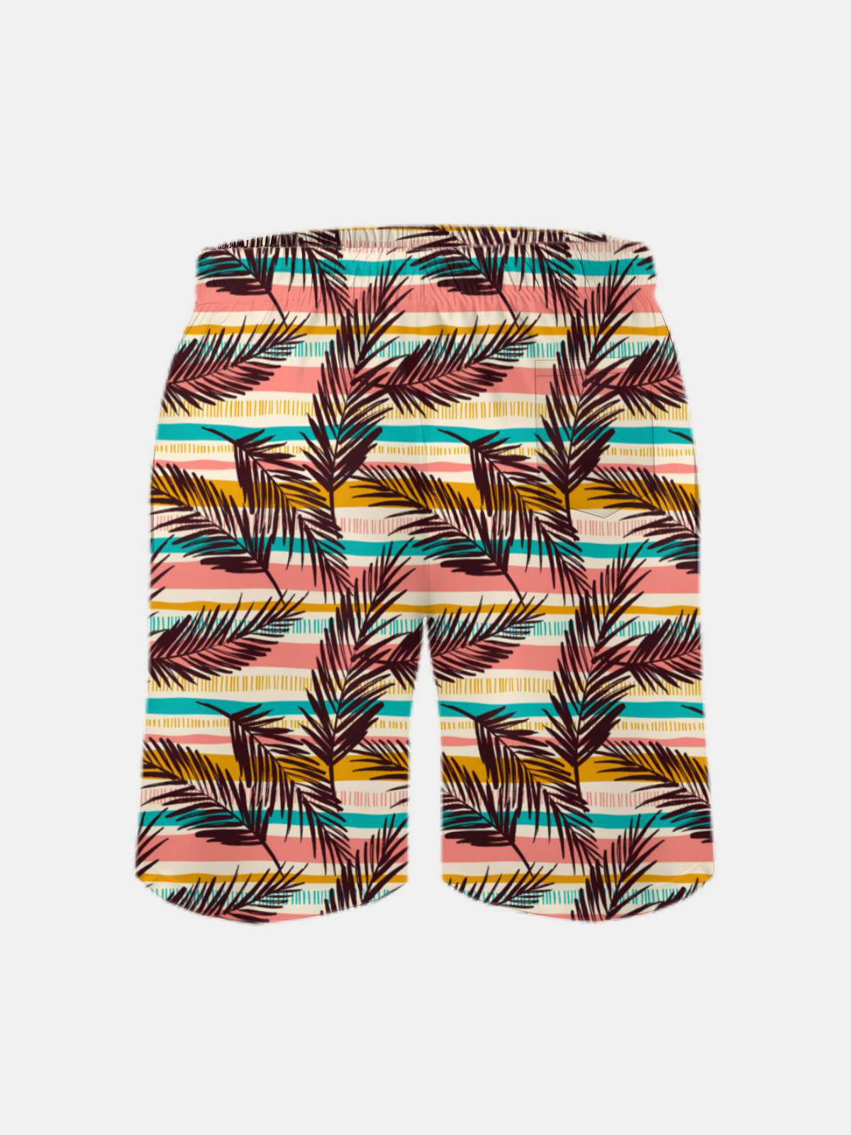 Men's Swim Trunks Hawaiian Tropical Leaves Striped Beach Shorts with Pockets