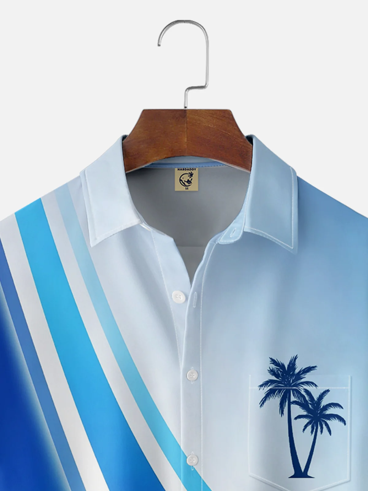 Moisture-wicking Palm Tree Gradient Color Chest Pocket Hawaiian Shirt