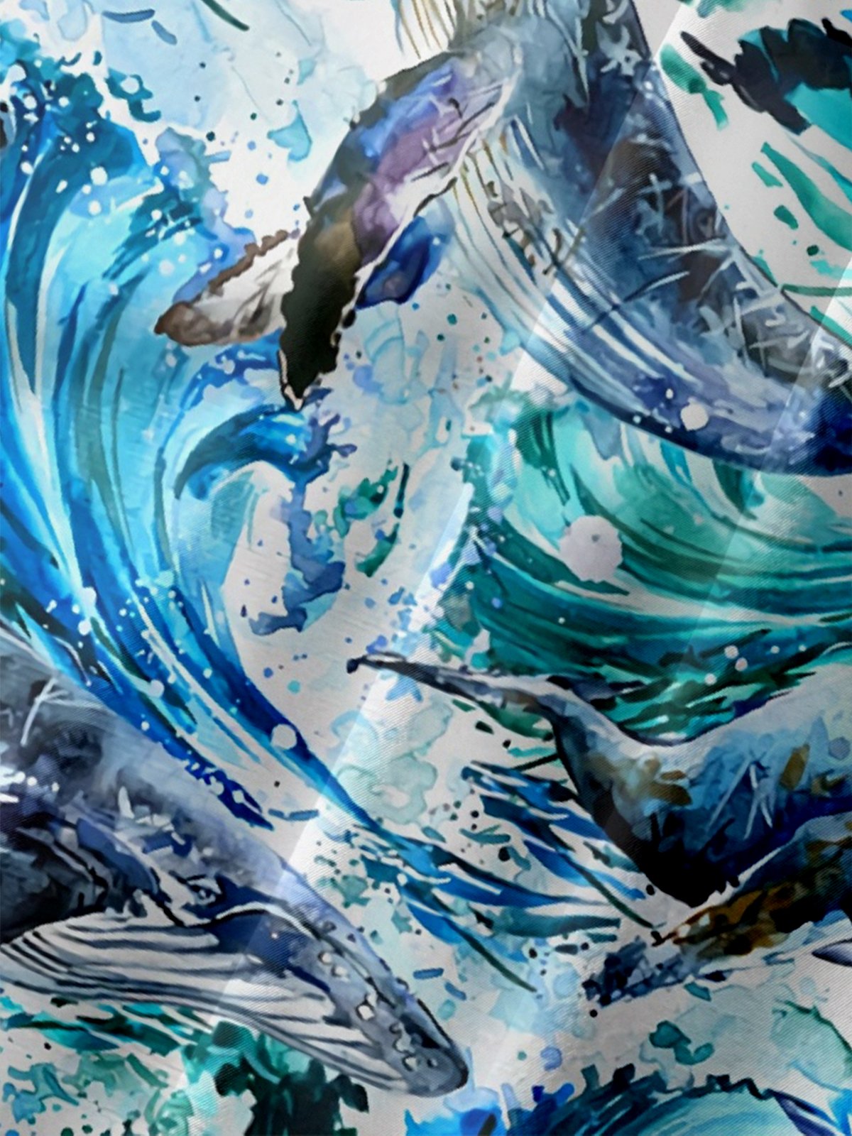 Moisture-wicking Whale Wave Ocean Chest Pocket Hawaiian Shirt